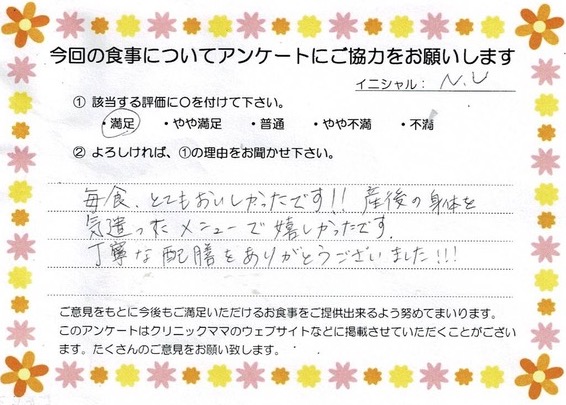 入院中のお食事に対するご感想 画像