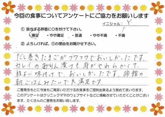 入院中のお食事に対するご感想 画像