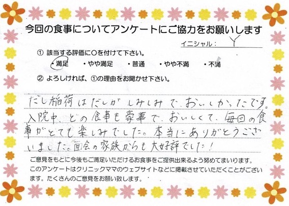 入院中のお食事に対するご感想 画像