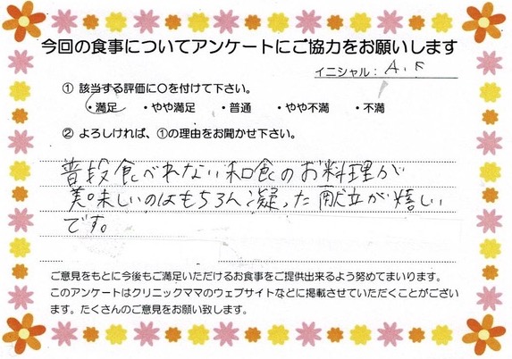 入院中のお食事に対するご感想 画像