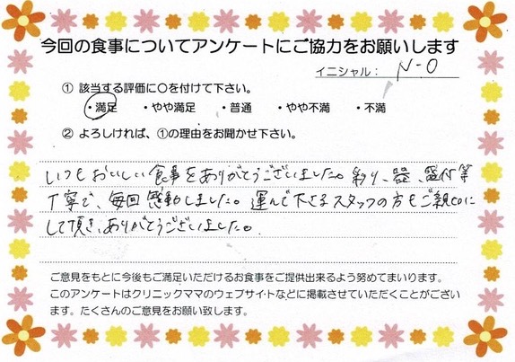 入院中のお食事に対するご感想 画像