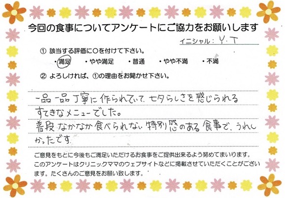 入院中のお食事に対するご感想 画像