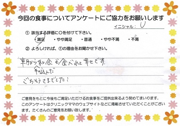 入院中のお食事に対するご感想 画像