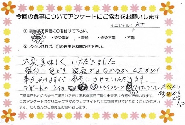 入院中のお食事に対するご感想 画像