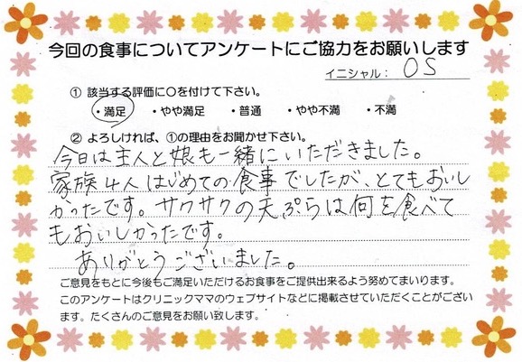 入院中のお食事に対するご感想 画像