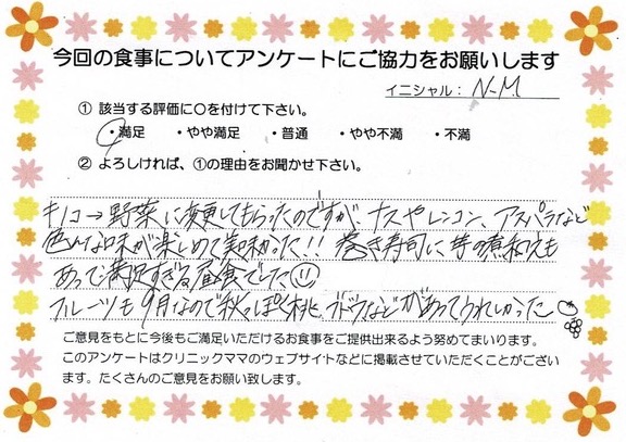 入院中のお食事に対するご感想 画像